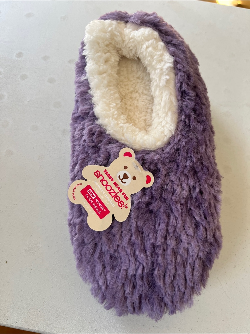 Snoozies! Plush Purple Fuzzy Slipper with Cream Lining